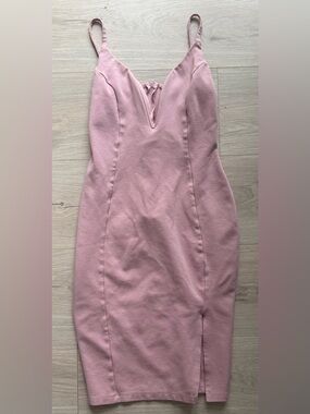 Dusty Pink V Neck Body Con Dress